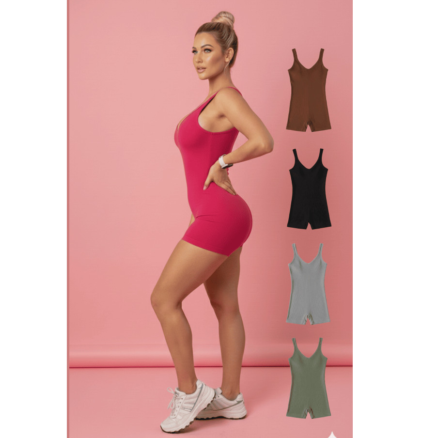Macacão Fitness Academia Feminino Canelado Poliamida Premium Bojo Removível Zero Transparência