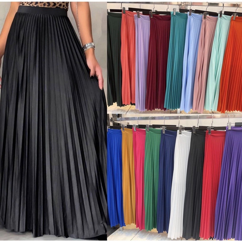 Saia Plissada Longa Evangélica Elegante Forrada Lisa. em Oferta na Shopee