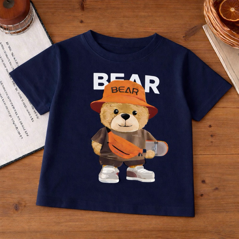 Camiseta Infantil Masculina Urso Estiloso Streetwear Confortável 100% Algodão