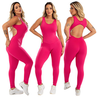 Macacão Fitness Feminino Liso Academia Costas Aberta Longo Ginastica Treino Casual em Oferta na Shopee