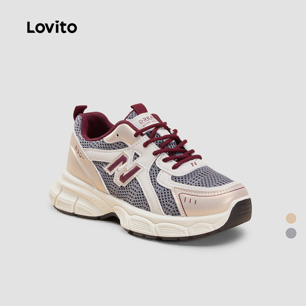(Lovito Refine) Tênis Casuais Contraste de Malha Tênis Dad Retrô Primavera/verão Vermelho LR13E430 em Oferta na Shopee