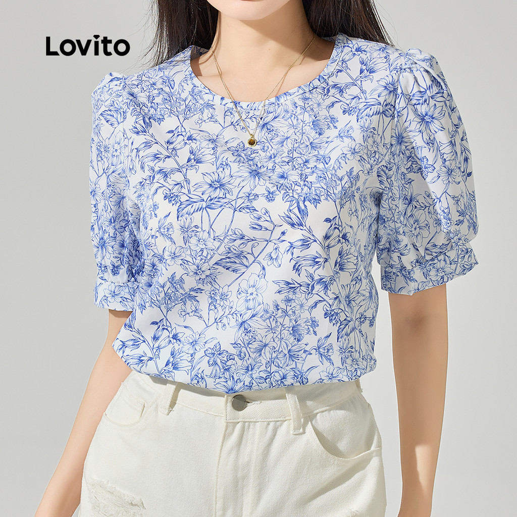 Lovito Blusa Boho Ditsy com botões florais para mulheres L123ED183 em Oferta na Shopee