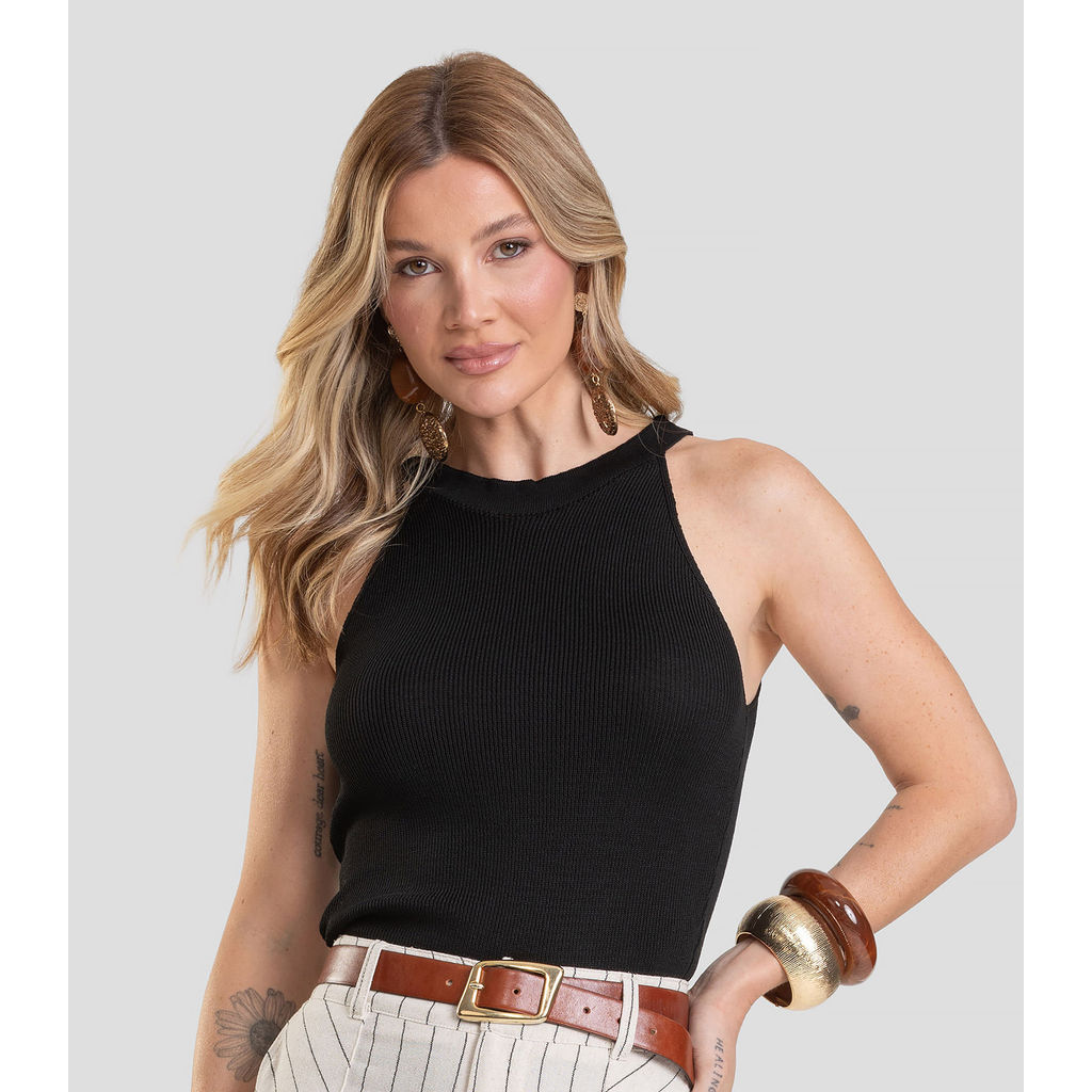 Regata Feminina Em Tricot De Fio Modal Dianna Preto