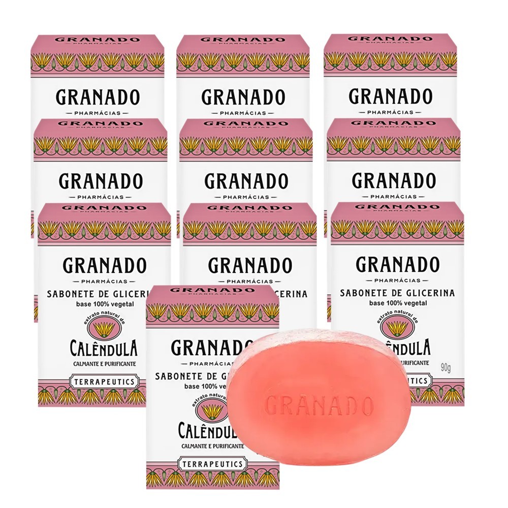 Kit 10 Sabonete Phebo Granado Calêndula Terrapeutics Glicerina Vegetal Natural em Barra 90g