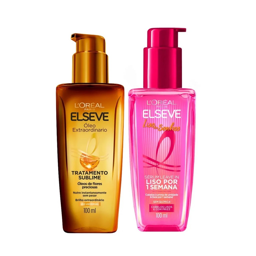 KIT ELSEVE ÓLEO EXTRAORDINÁRIO 100ML + SÉRUM ELSEVE LISO DOS SONHOS 100ML em Oferta na Shopee