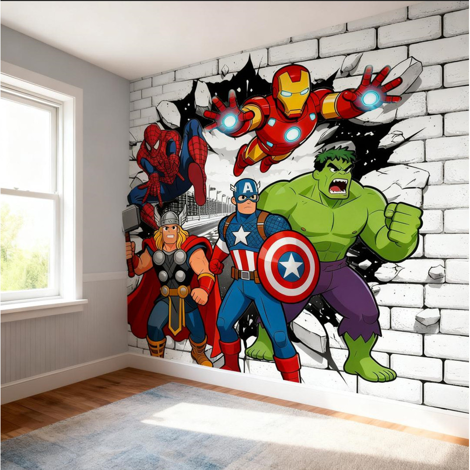 Papel de Parede Super Heróis Marvel Vingadores Tijolinho Cartoon PAREDE TODA