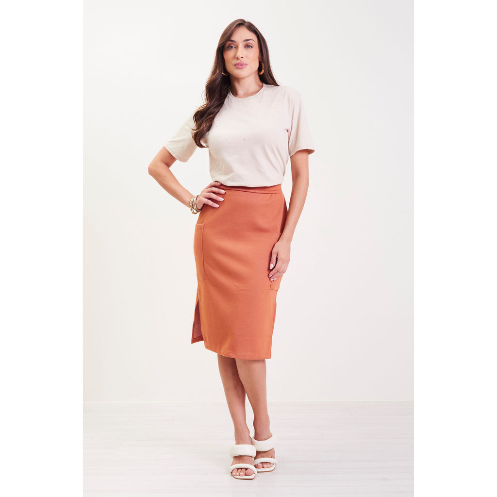 Saia Midi Feminina Com Bolsos Marialícia