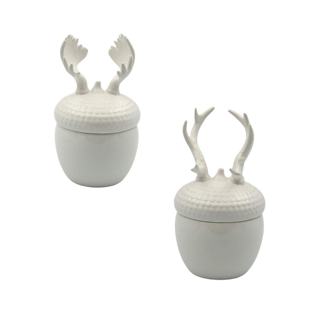 Kit Potes Cervo e Alce Com 2 Potes Em Cerâmica Chifre Alce Veado Luxo
