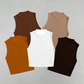 Kit 5 Croppeds Canelados de Gola Canelado Feminino Básicos Elegantes Versáteis em Oferta na Shopee