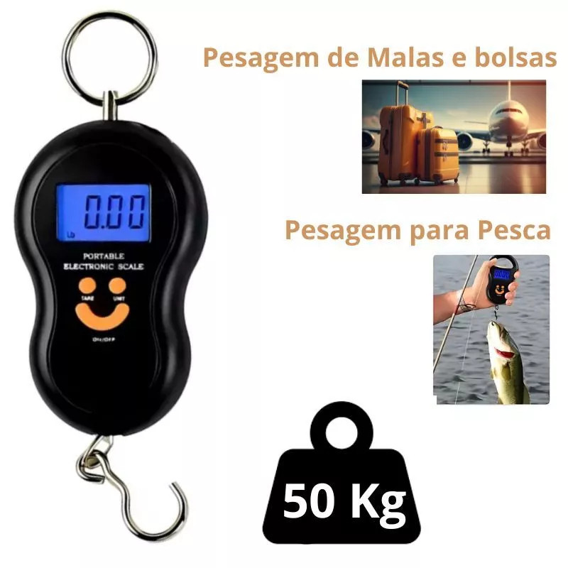 Balança Digital Com Gancho Pesca Bagagem Até 50 Kg Cor Preto em Oferta na Shopee