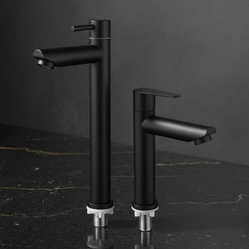 Torneiras Monocomando Pretas Alto e baixo com Acabamento Fosco Banheiros Água de Resfriamento Única em Oferta na Shopee