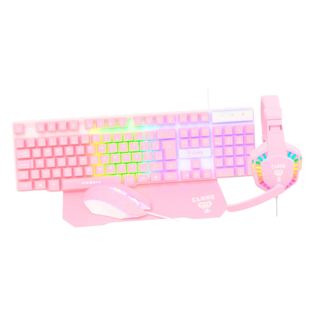 COMBO GAMER ROSA - TECLADO, MOUSE, MOUSEPAD E HEADSET