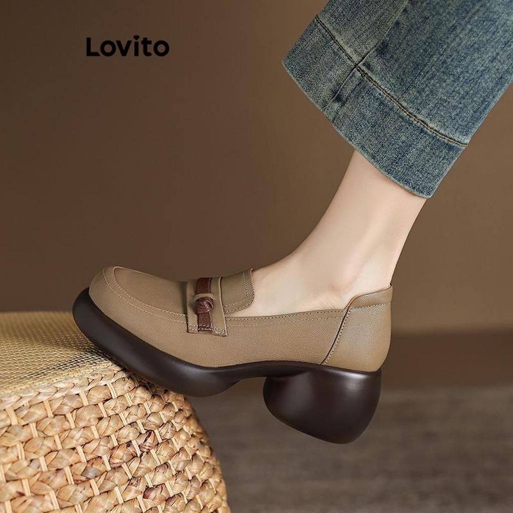 Lovito Salto redondo elegante e liso com sola grossa para mulheres LFA66318 em Oferta na Shopee