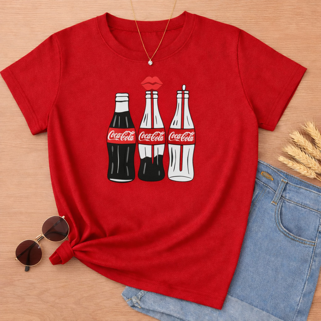 Camiseta Feminina Coca Cola Estampada Confortável Uso Para o Dia a Dia