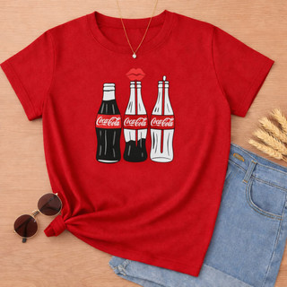 Camiseta Feminina Coca Cola Estampada Confortável Uso Para o Dia a Dia