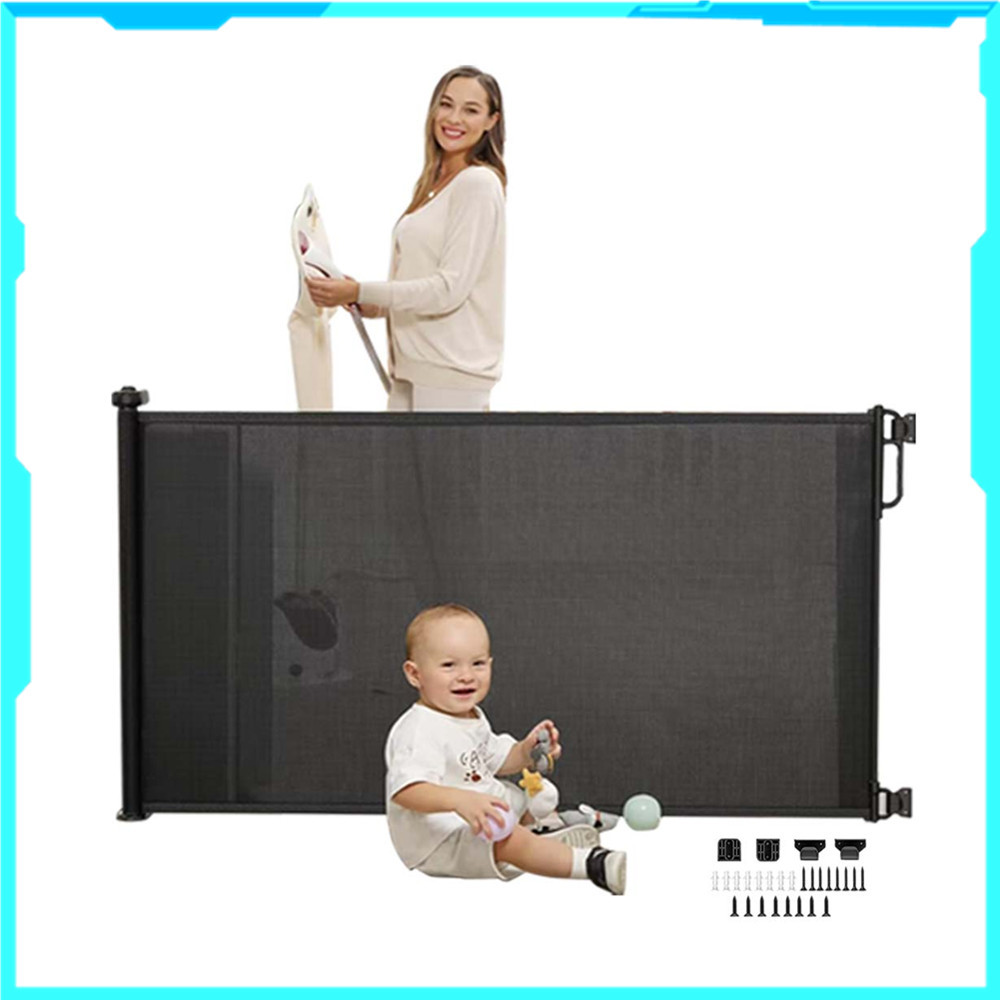 Porta de segurança retrátil para escada de 1.5 m aumentada cerca de isolamento externa interna de 86 cm preta