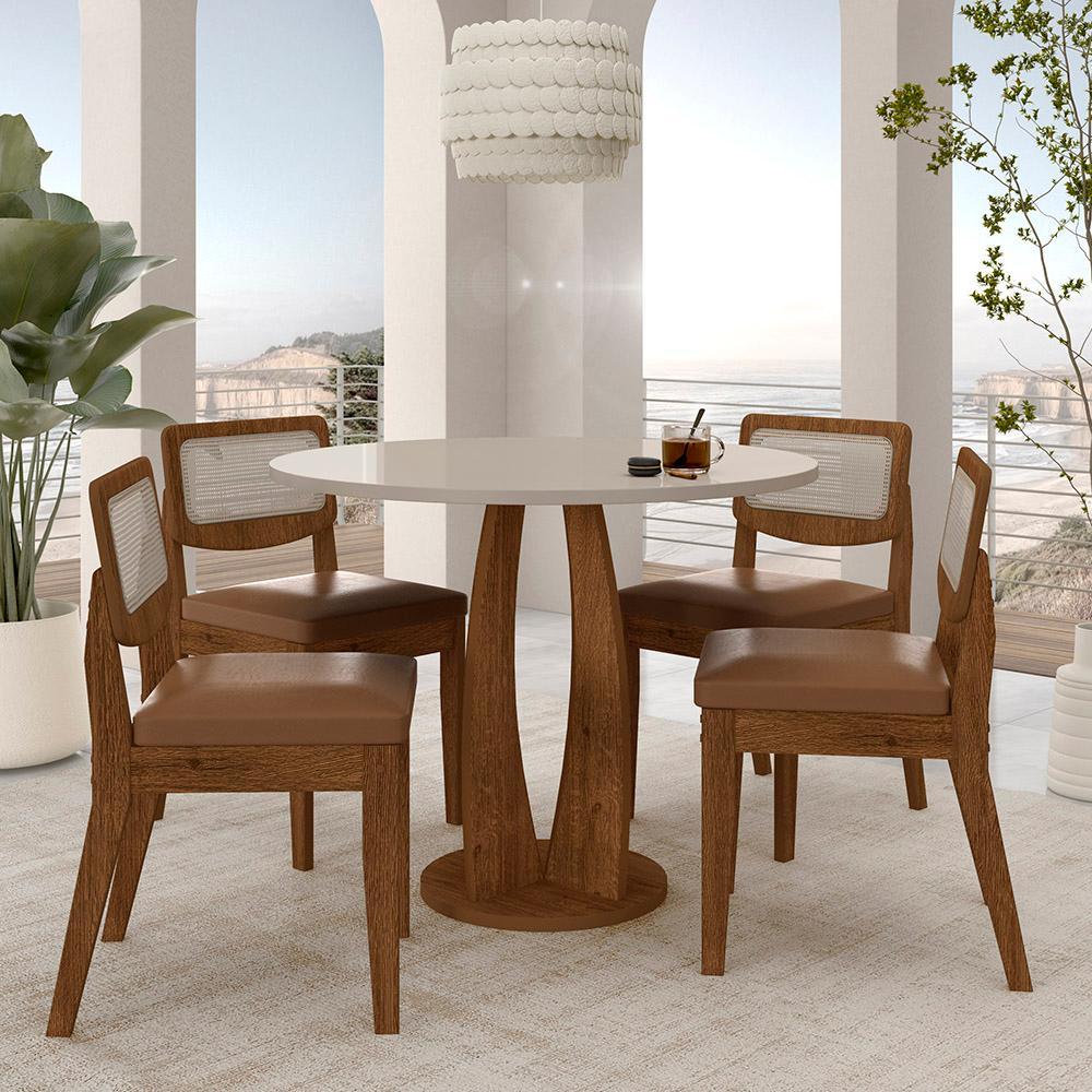 Mesa Faenza Com 4 Cadeiras Sextavadas Frei/off/corino Caramelo - M.a