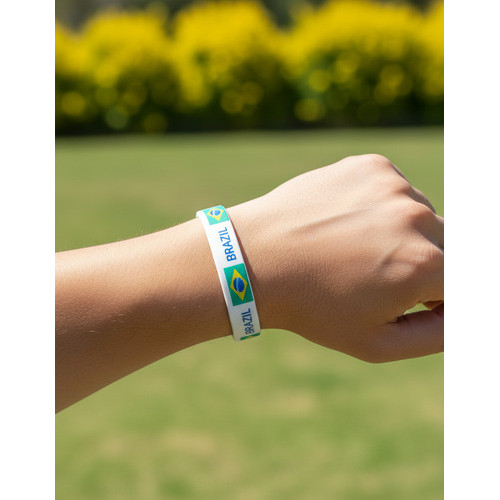 50 Pulseiras Branca Jogos Brasil Silicone Bandeira Torcida 50 Unid 20 Cm