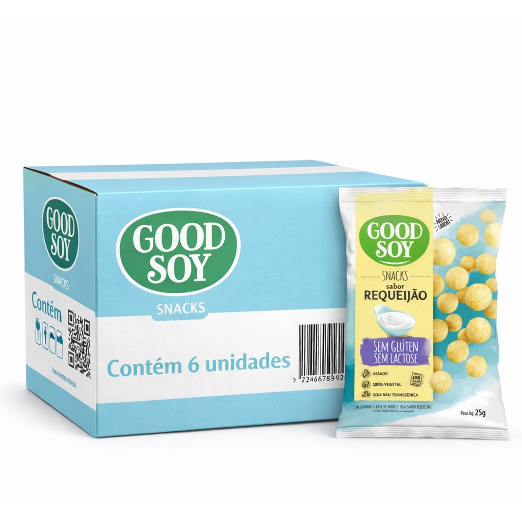 Kit 6 Snacks de Soja GOODSOY S/ Gluten Sabor Requeijao 25g