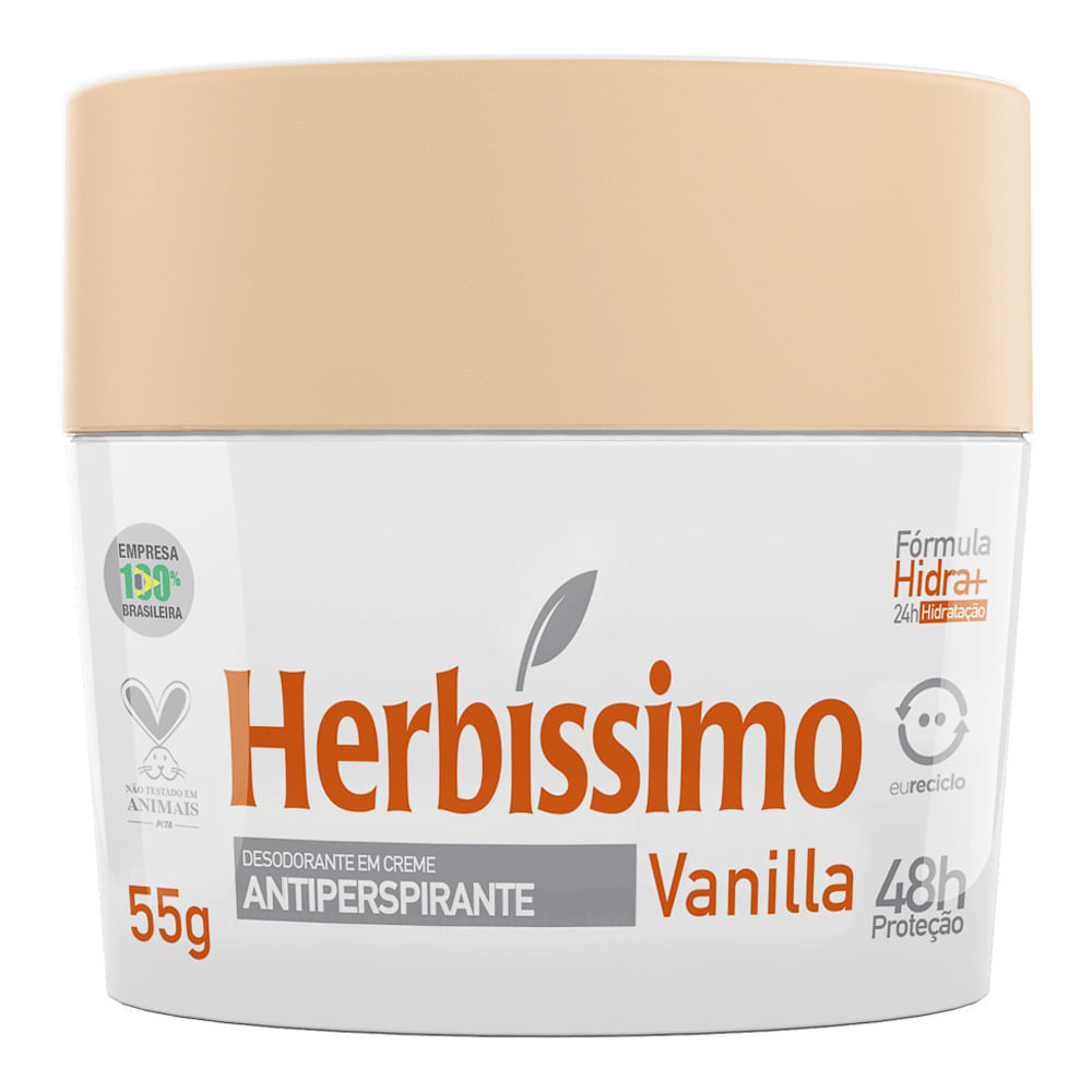 Desodorante em Creme Herbíssimo Vanilla Antiperspirante 48h 55g em Oferta na Shopee