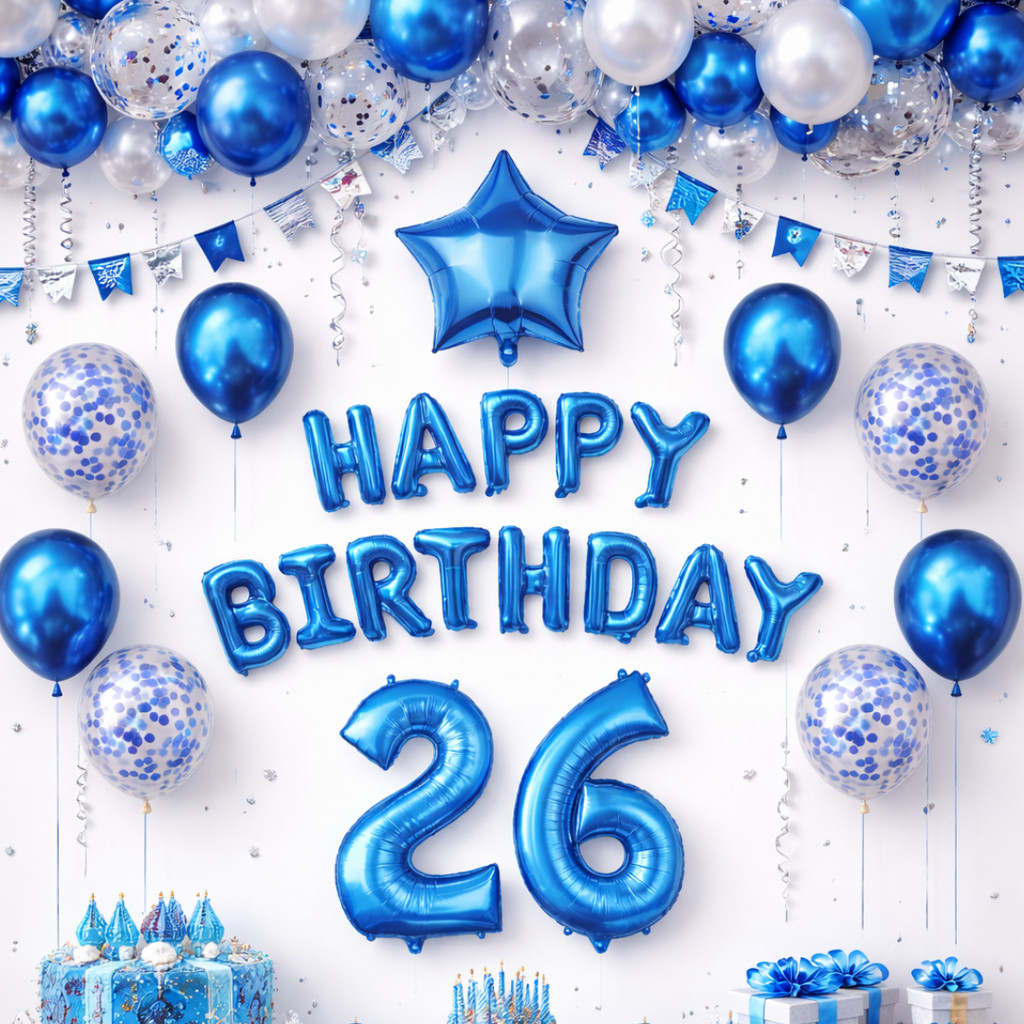 Kit Balões Azul Happy Birthday com Números 32” | Decoração Aniversário Completa com Estrelas