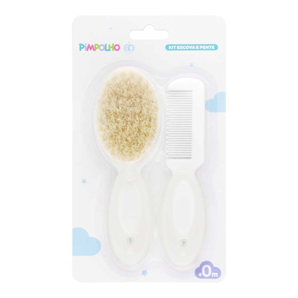 Kit Escova e Pente Infantil Pimpolho Cerdas Naturais +0M em Oferta na Shopee