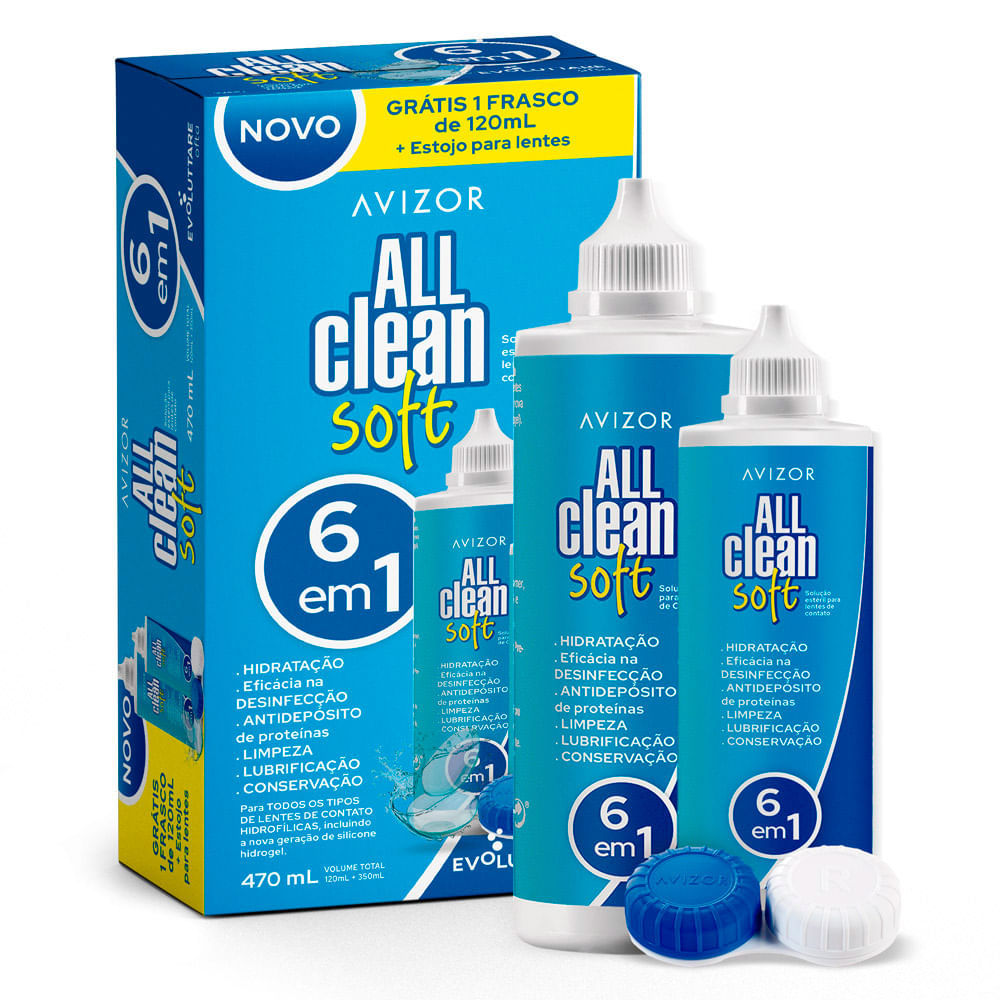 All Clean Soft 6 em 1 Solução para Lente 350ml Ganhe 120ml + Estojo para Lentes em Oferta na Shopee