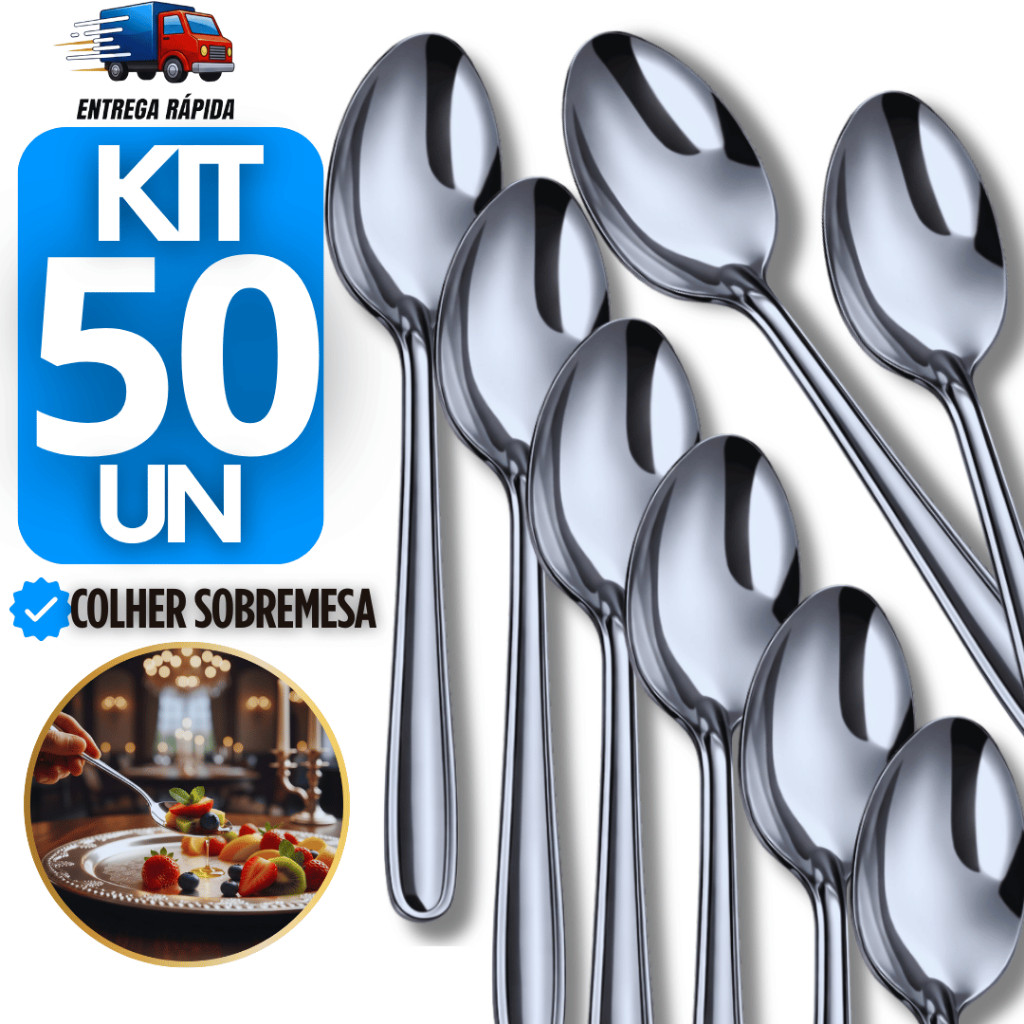 Jogo 50 Colheres de Sobremesas inox  para Doces Sorvete Bolos Cozinha Restaurante colher talheres