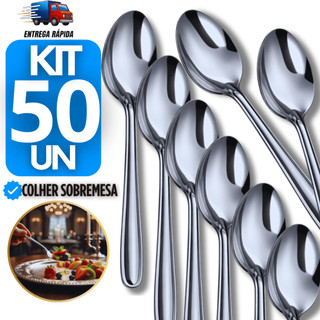 Jogo 50 Colheres de Sobremesas inox  para Doces Sorvete Bolos Cozinha Restaurante colher talheres