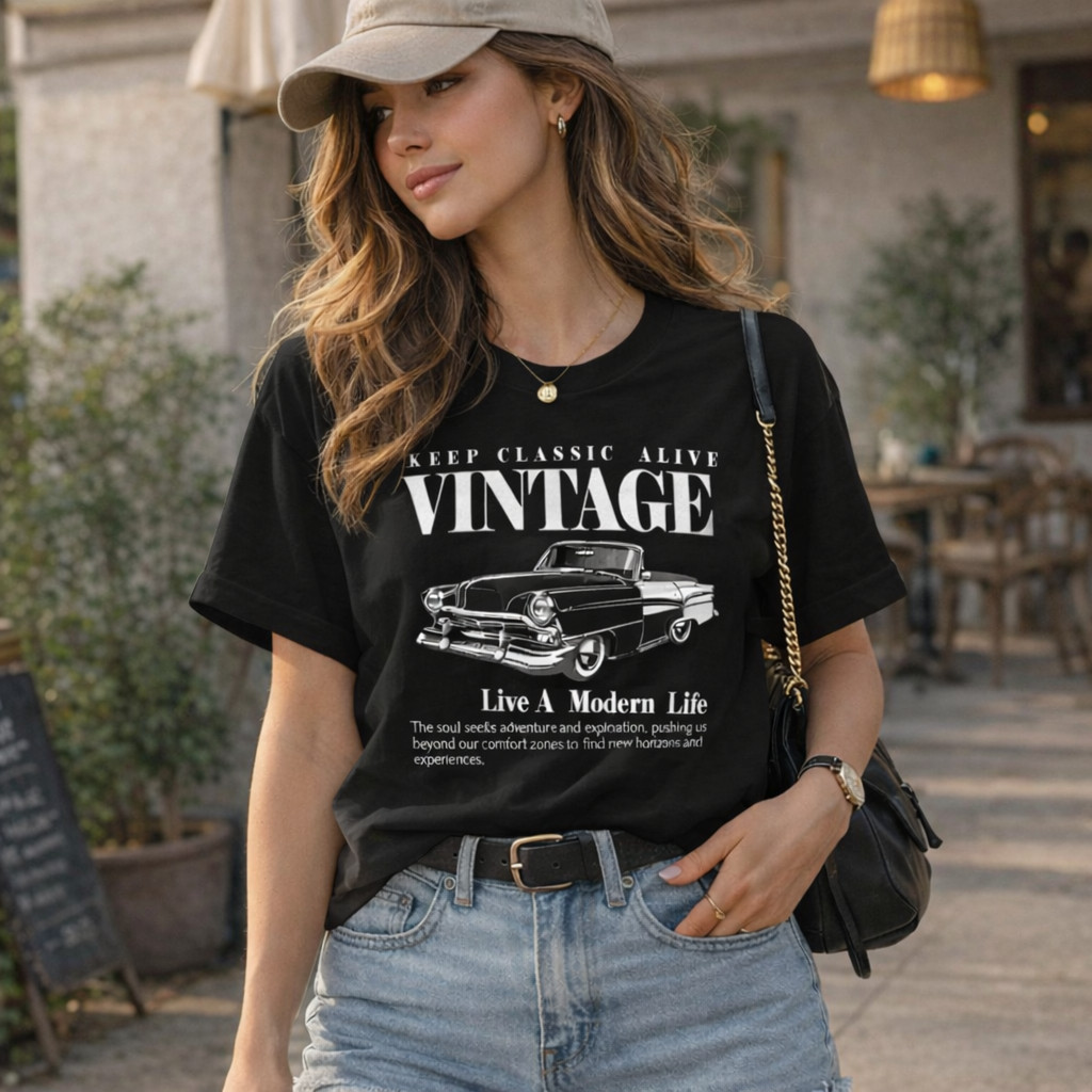 Camiseta Longa Feminina Vintage Carro Antigo Opala Retrô Estampada Casual Moderna 100% Algodão Confortável