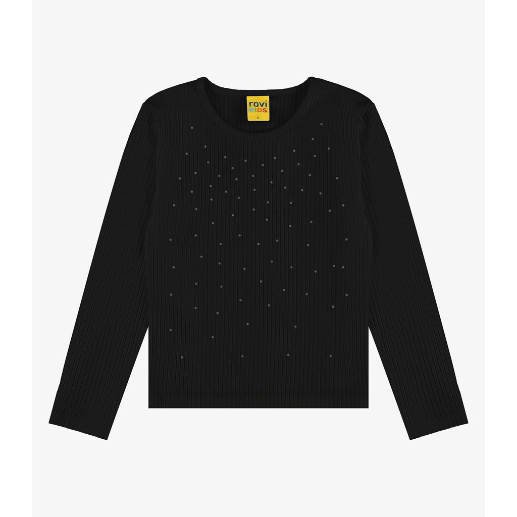 Blusa Manga Longa Com Aplicação Strass Rovi Kids Preto