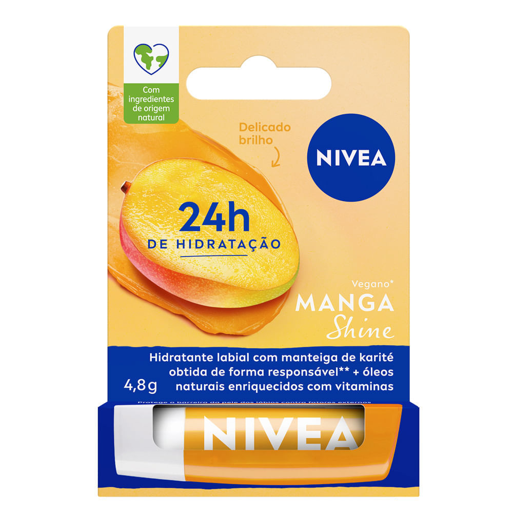 Hidratante Labial Nivea Manga Shine Vegano 4,8g em Oferta na Shopee