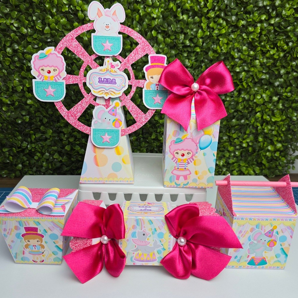 Kit Caixa Montada CIRCO ROSA - Personalizados - Festa infantil - Aniversário - Lembrancinha