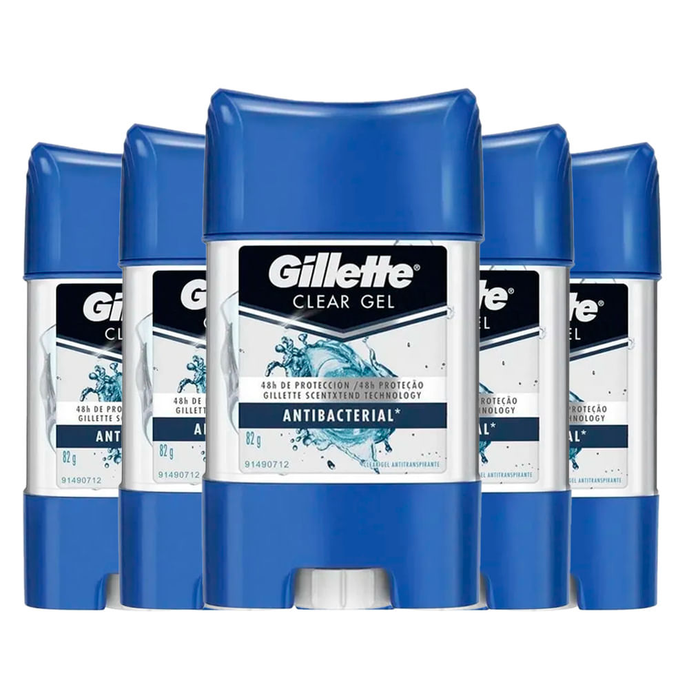 Kit Desodorante Gel Antitranspirante Gillette Antibacterial 82g - 5 Unidades em Oferta na Shopee