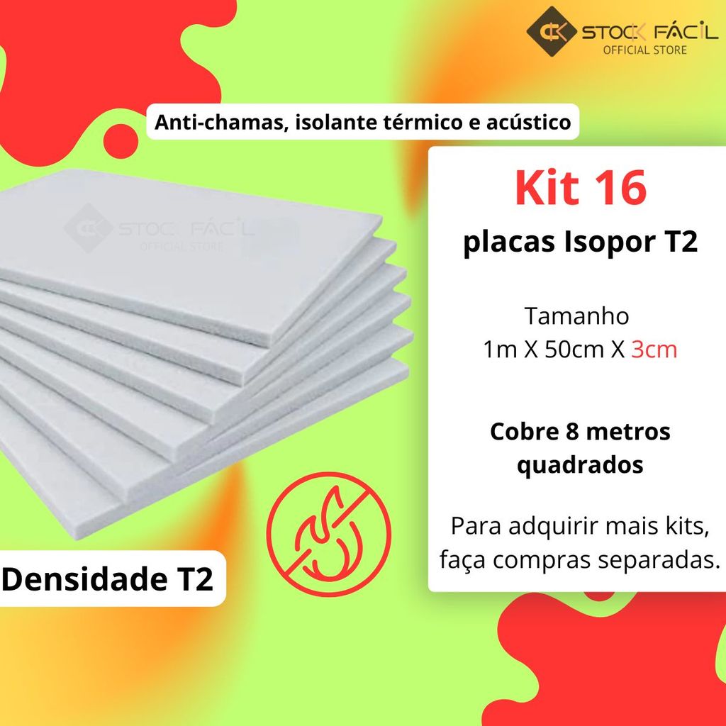 Kit 16 Isopor T2 3cm Placas para Isolamento Térmico e Acústico Anti-chamas