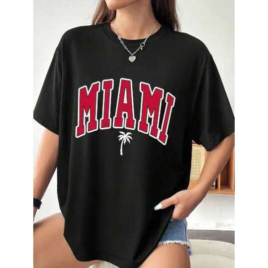 Camiseta Feminina Oversized Miami Estampa Tropical Confortavel Estilosa Divertida Verão