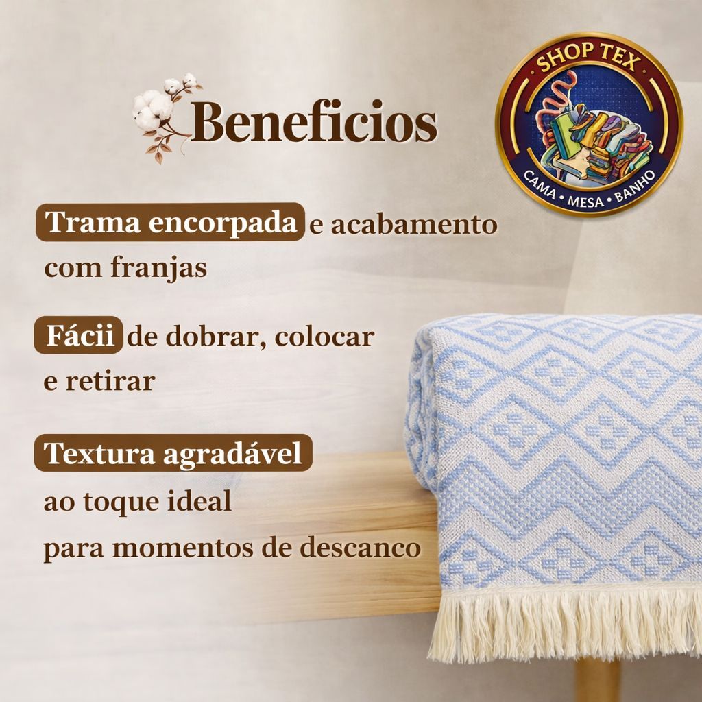 MANTA TAMBABA 2,40x1,80m 100% Algodão Premium – Protege e Decora Sofá e Cama | Luxo e Conforto em Oferta na Shopee