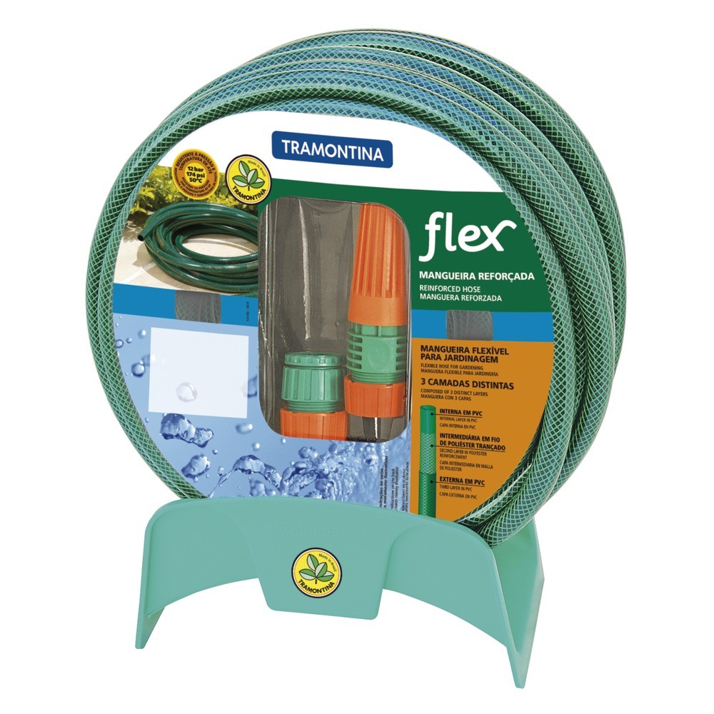 Mangueira flexível para jardim 20 metros com suporte e esguicho - Tramontina em Oferta na Shopee