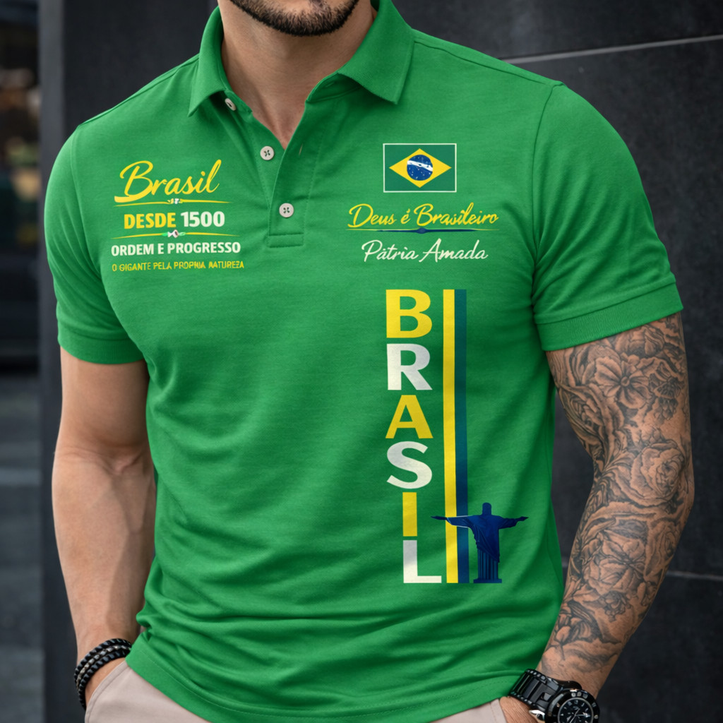 Camiseta Copa do mundo 2026 com Gola tradicional Masculina Edição Brasil - 100% algodão