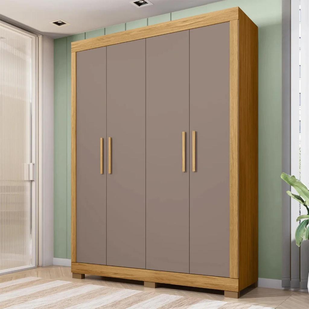 Guarda Roupa Solteiro 154cm com 4 Portas Brasid Mel/Cacao C01 - Mpozenato