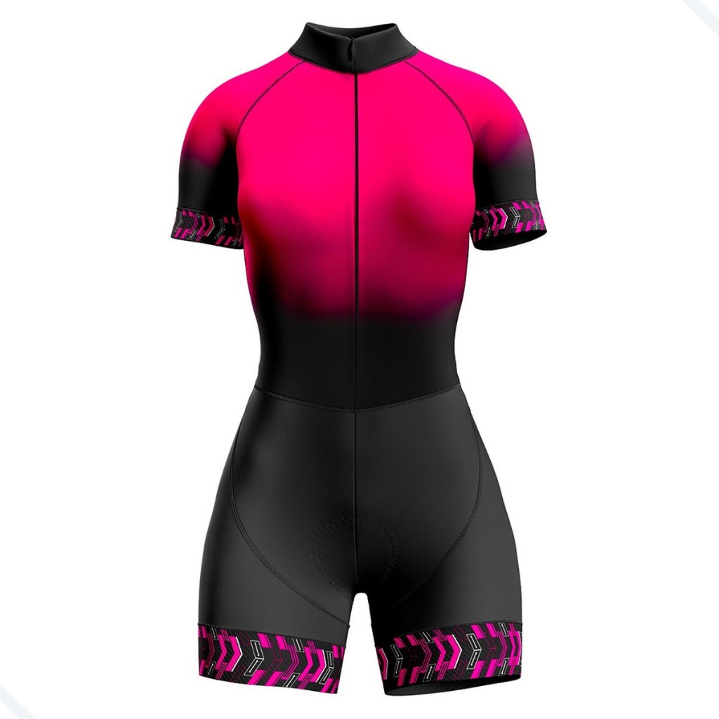 Macaquinho Ciclismo Feminino com Gel Acolchoado Bike MTB Speed Confortável Dry Fit Rosa Degradê