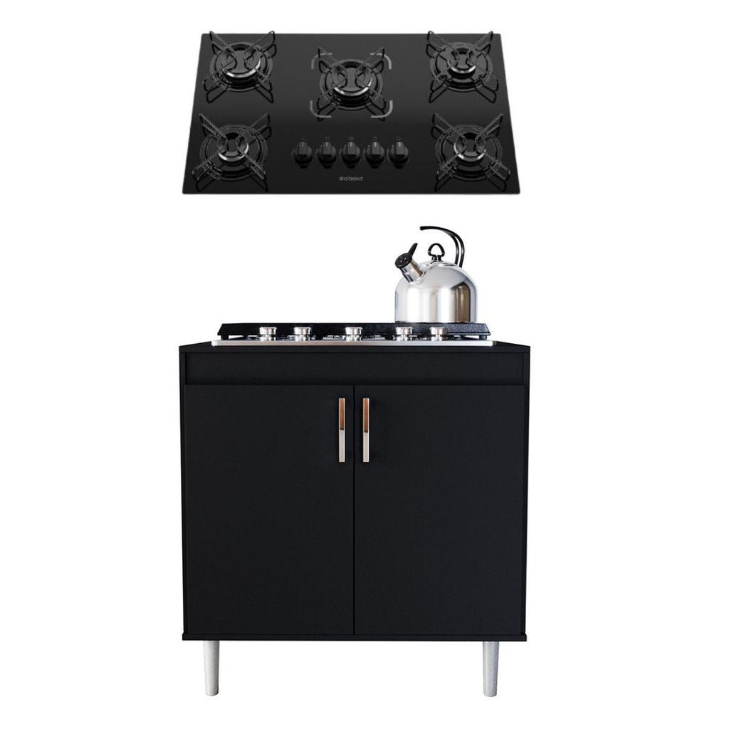 Kit Balcão Completo para Cooktop 0,80m Turim com Cooktop 5 Queimadores Essencial Itatiaia Incluso