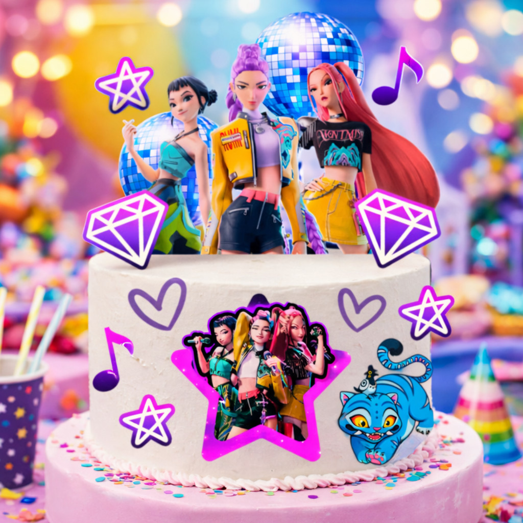 Topo Topper de Bolo Guerreiras do K-pop Huntrix Personalizado Nome Aniversário Mesversário