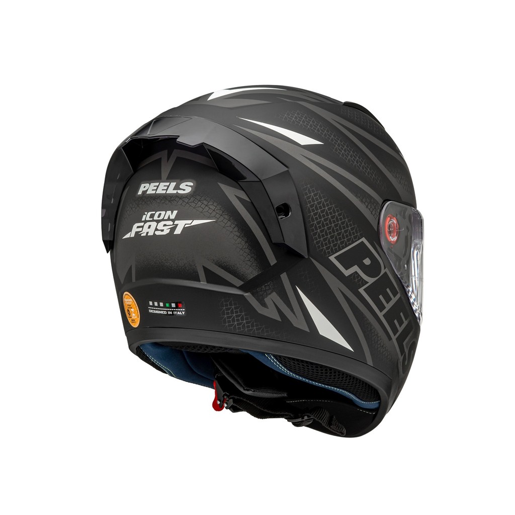 CAPACETE MOTOCICLISTA PEELS ICON PRO FAST PRETO FOSCO BRANCO COM VISEIRA FUME INTERNA — imagem 2 de 2