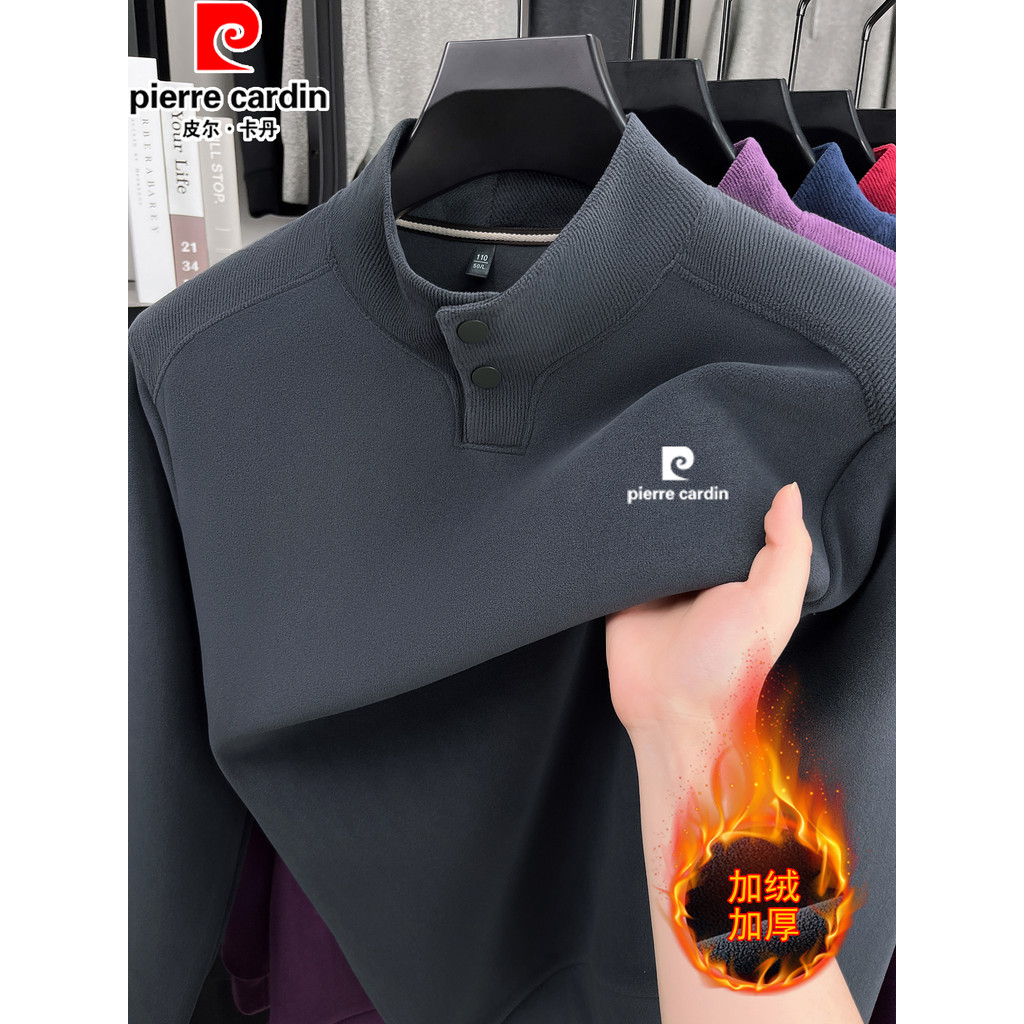 Pierre Cardan Winter Austríaco Fleece Moletom Masculino Forro de Lã Engrossado Camiseta de Manga Comprida Stand @