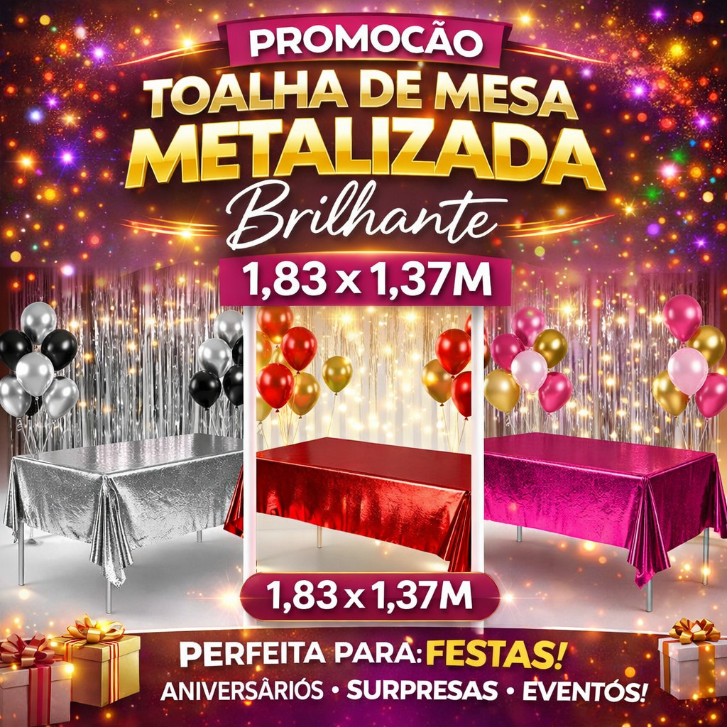 Toalha Mesa Metalizada Lisa Brilhante 1,83x1,37M festa decoracao enfeite surpresa aniversario em Oferta na Shopee