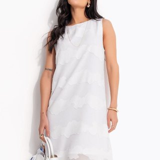 Vestido Em Crepe Plano Quintess Decorê Branco