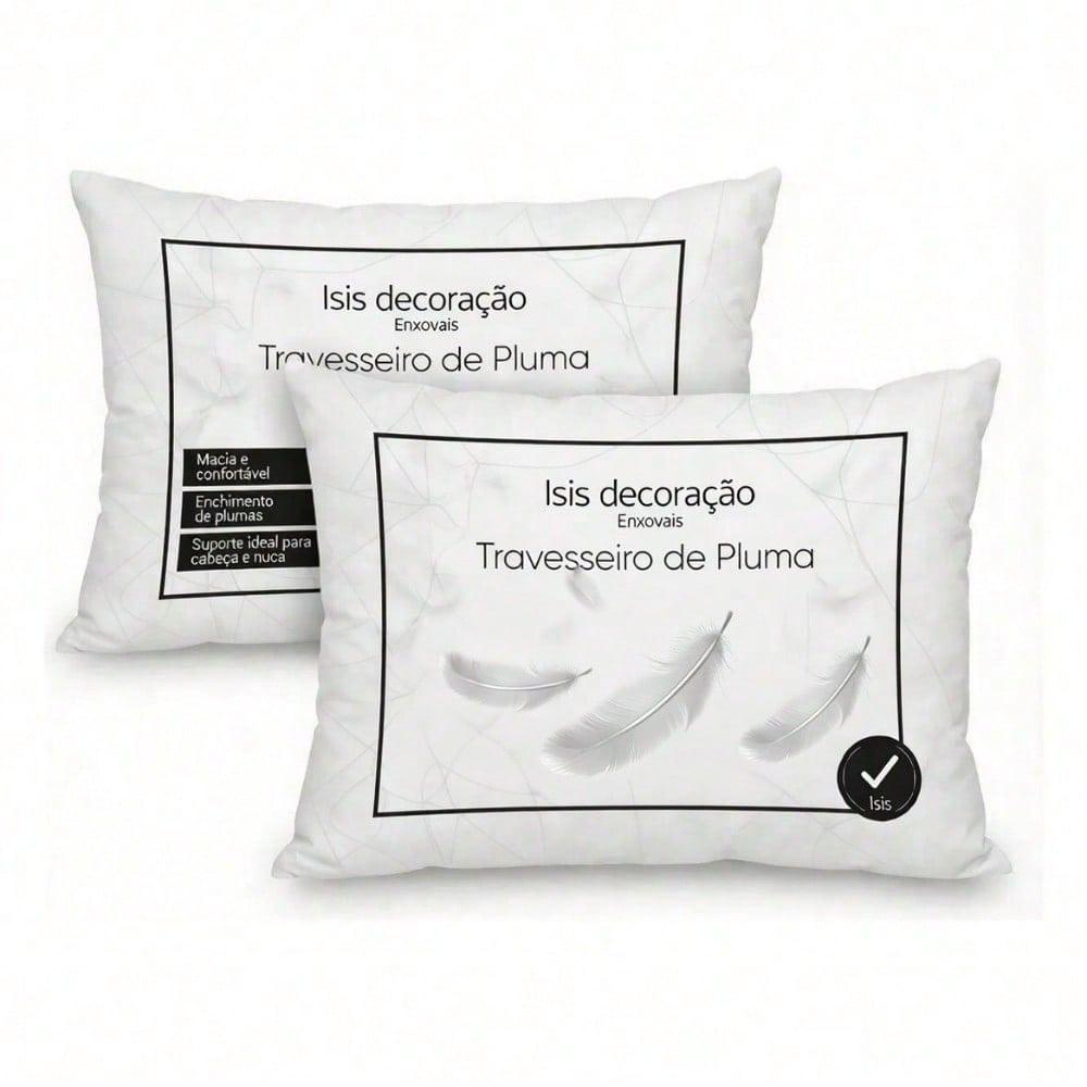 Kit 2 Travesseiros Plumas de Ganso Sintética Suporte Médio  50x70 Macio e Confortável Tecido Micropercal Toque de Hotel
