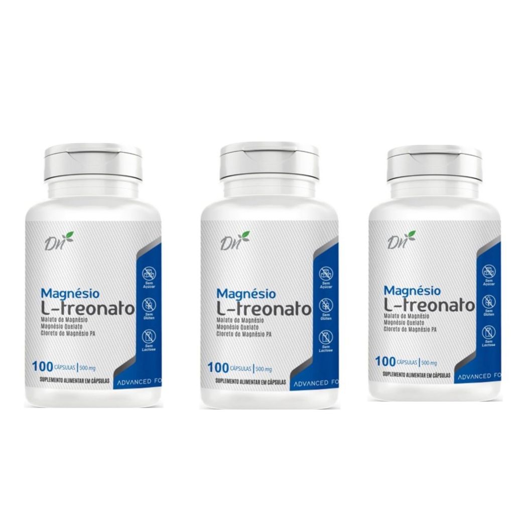 3x Magnésio L - Treonato 260mg 60 Cáps Denature - 180 Cápsulas no Total