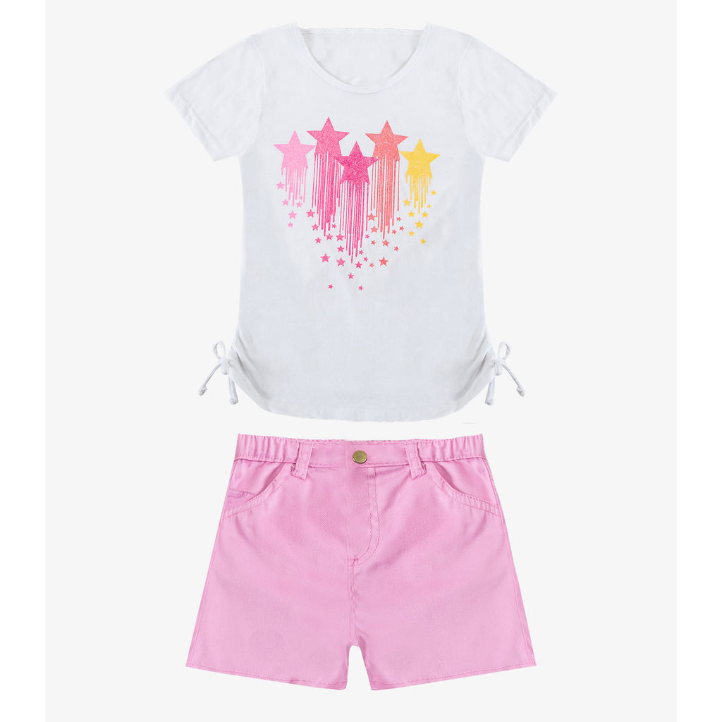 Conjunto Infantil Blusa Com Shorts Rovi Kids Rosa em Oferta na Shopee